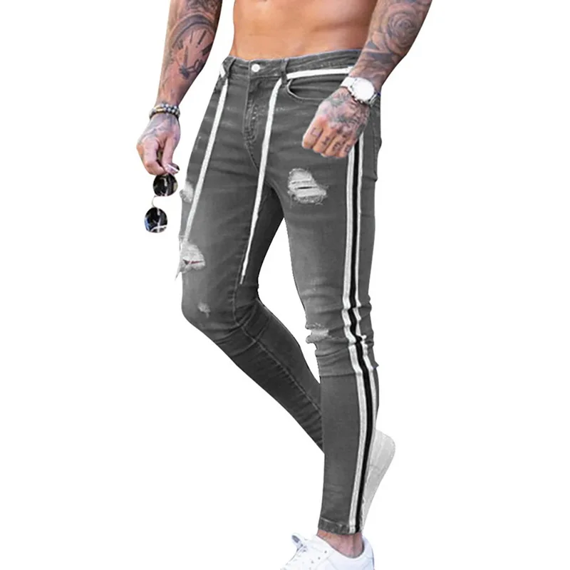 SHUJIN мужские джинсы-шаровары с эффектом потертости, блестящие джинсовые черные брюки, спортивная одежда в стиле хип-хоп, штаны для бега с эластичной талией размера плюс 3XL - Цвет: gray5