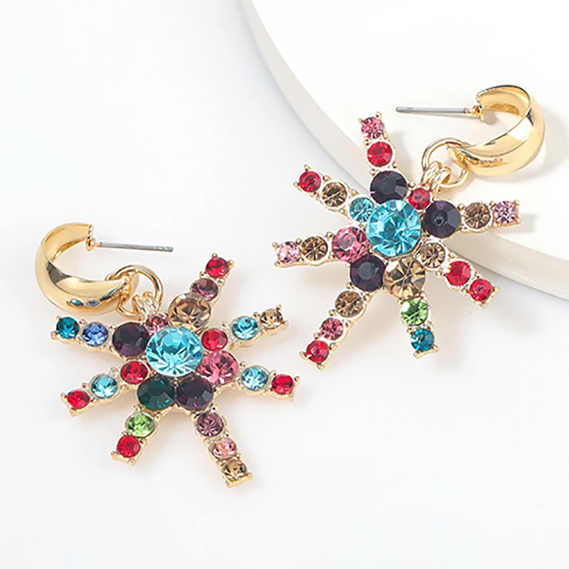 

ZHINI Korean Statement Colorful Crystal Earrings For Women Simple Snow Dangle Drop Earring Rhinestone Wedding Jewelry Gift