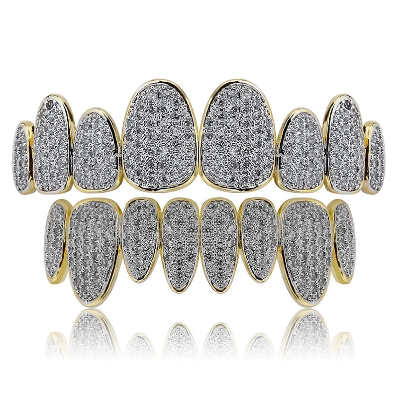 

Europe And America Hot Selling Gold Tooth Socket Irregular 8 Teeth Full Zircon Hip Hop Tooth Socket Jinao Accessories Manufactur