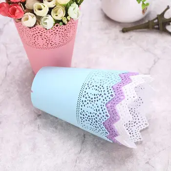 

Plastic Desk Tidy Holder Pen Container Flower Pots Lace Plant Vase Pot Indoor Decor Organizer for Cacti Makeup Brush
