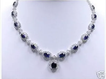 

STE657 > >>>> Very beautiful precious White Gold Blue Crystal Necklace 18"