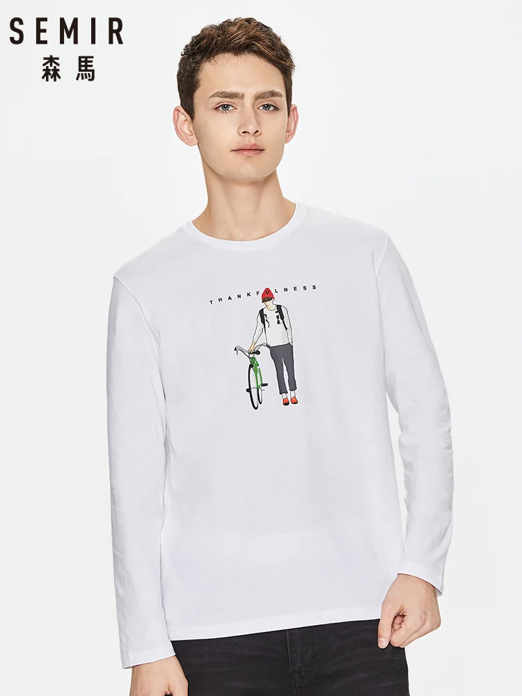 SEMIR Cotton long sleeve T-shirt men 2020 spring new o neck pullover cartoon printed knitted bottoming tshirt comfortable | Мужская