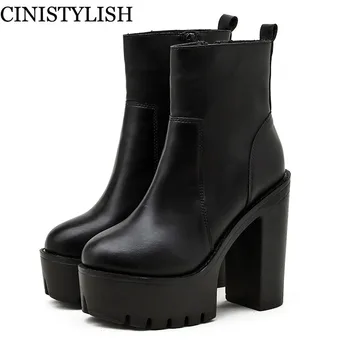 baratas Botas De Couro Feminino Plataforma Pu Preto Chunky Salto Alto Estilo Punk Botas Com Zíper Para Demonia Goth Sapatos Y2k