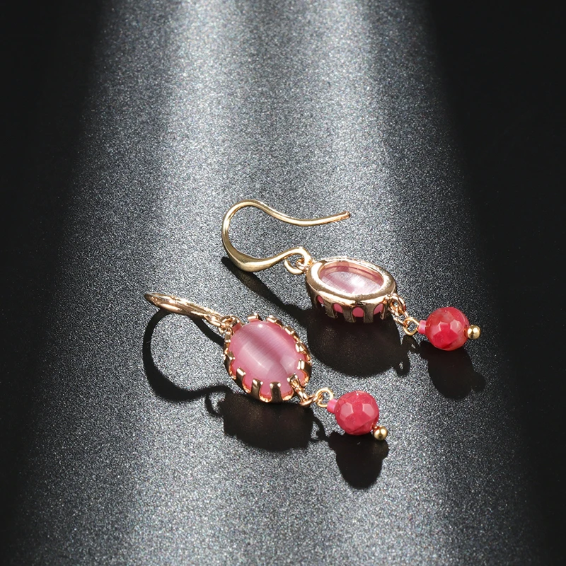Kinel роскошные свадебные украшения Набор Мода золото розовый опал кулон ожерелье и серьги браслет для женщин ювелирные изделия в стиле "Бохо"