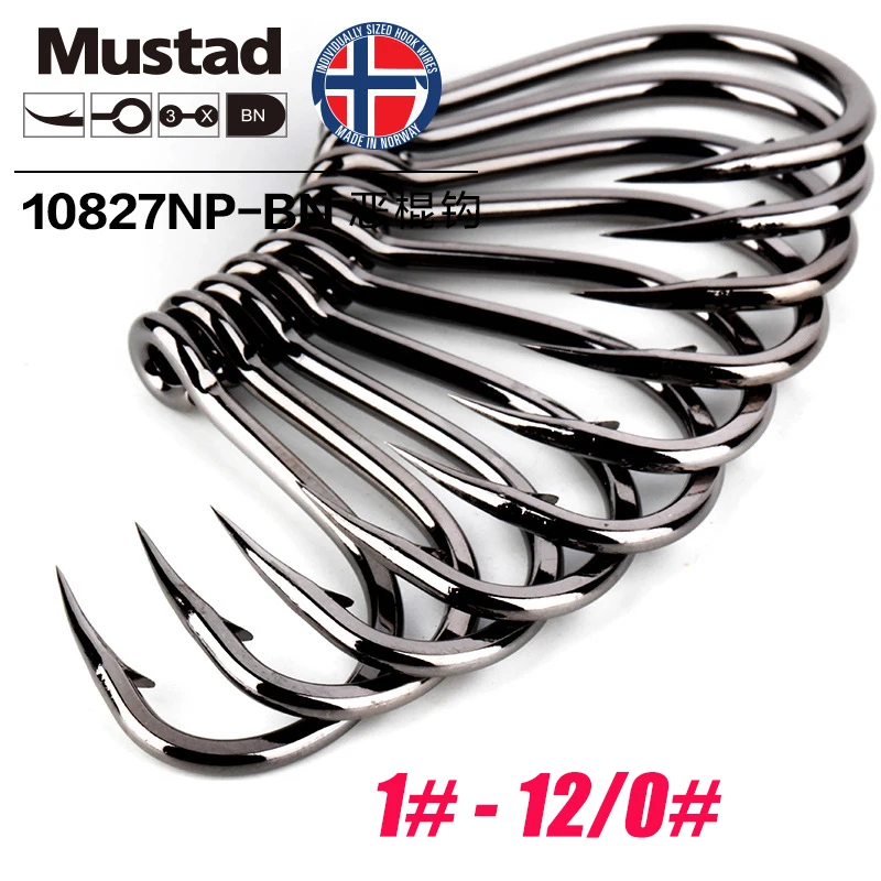 Mustad Norway Origin Sea Fishing Hook Super Power Big Size Circle Fish Hooks ,1#-12/0#,10827NP-BN