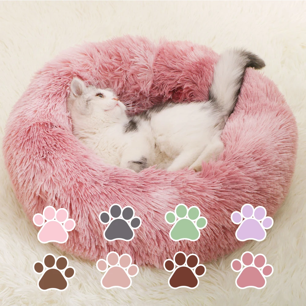 40/50/60/70cm Round Plush Macaron Cat Bed House Waterproof Soft Pet Sleeping Nest Mat Warm Dog Basket Cushion | Дом и сад