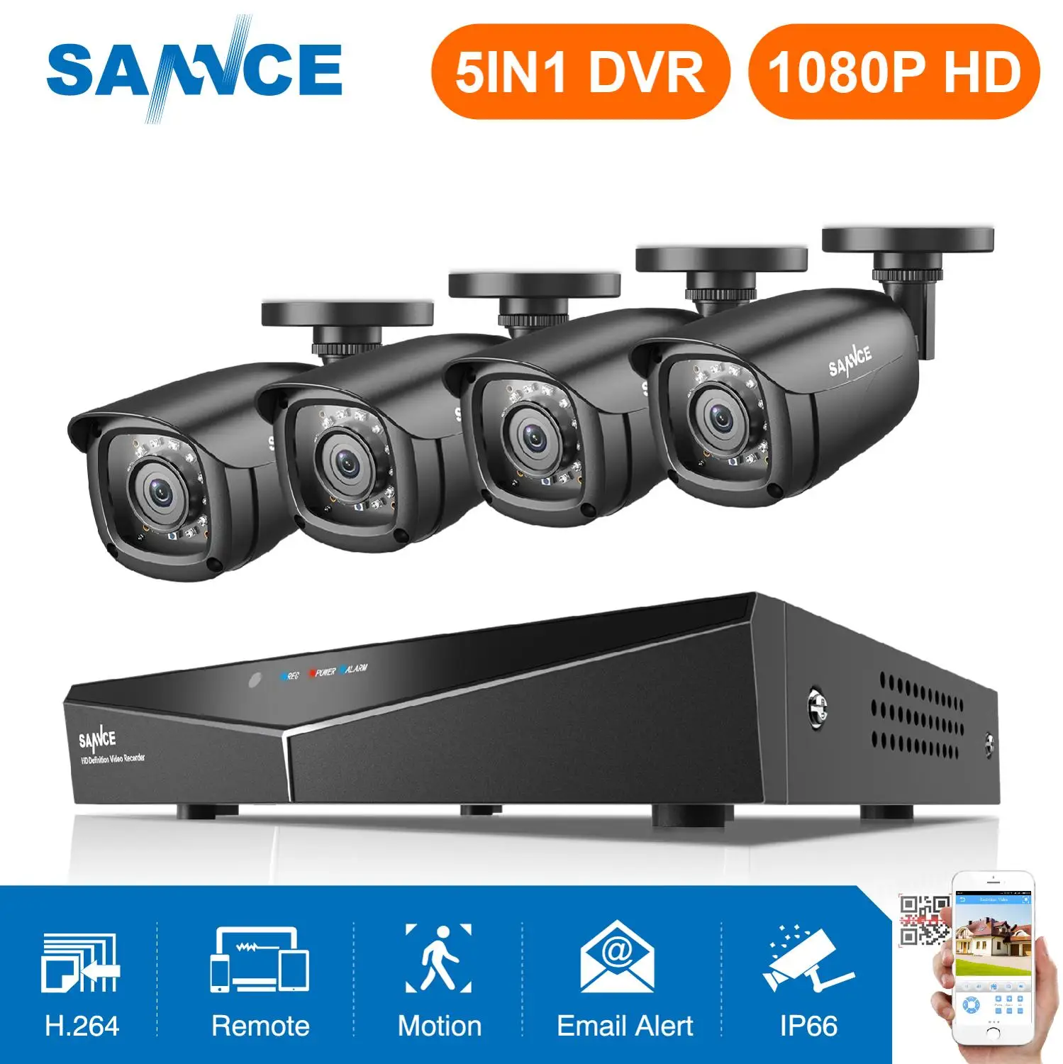 SANNCE HD 8CH CCTV System 1080P HDMI DVR 2.0MP CCTV Security Camera