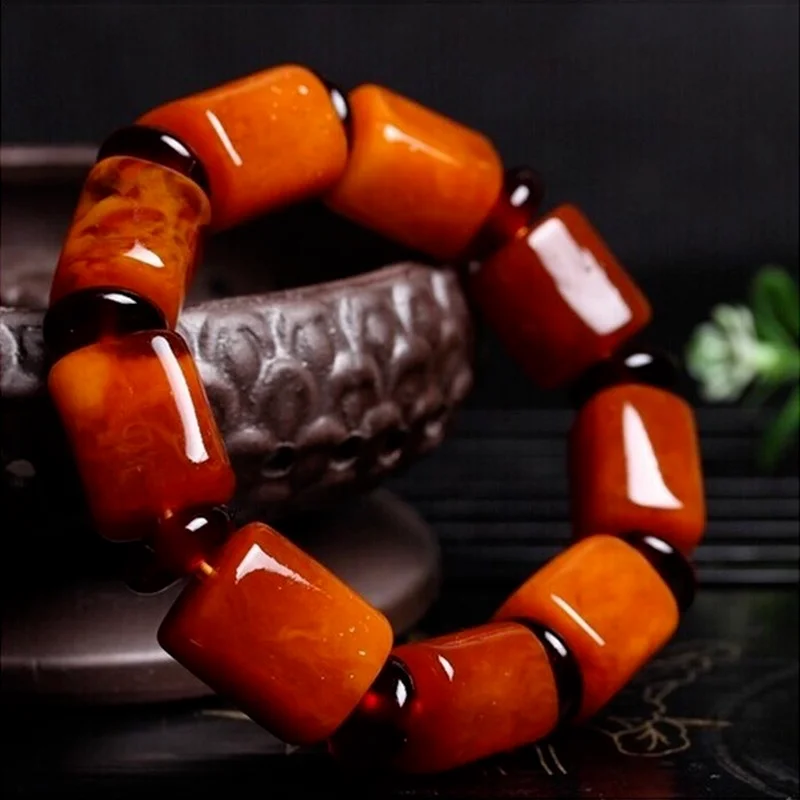 Natural Baltic Amber Elastic Bracelet Men Women Old Beeswax Ambers Bucket Beads Beaded Bracelets Fashion Jewelry Accessories | Украшения и