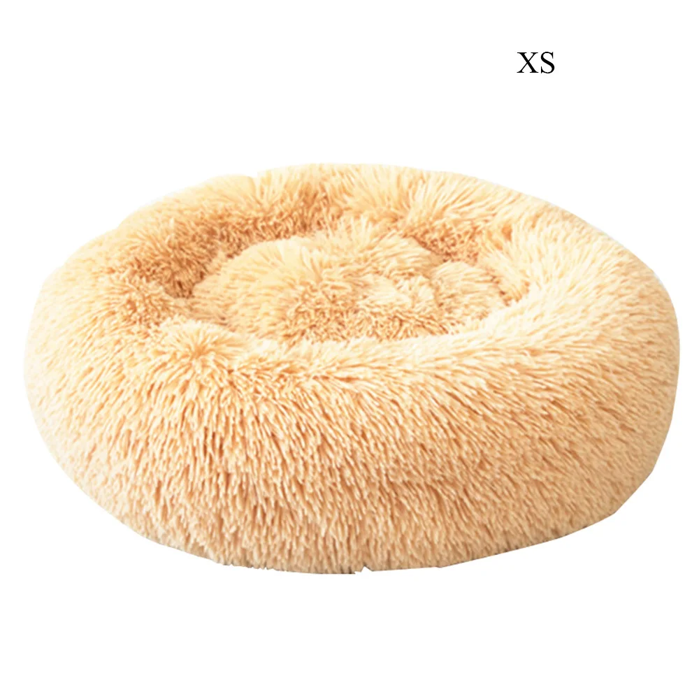 Light Brown Зимняя теплая мягкая длинная плюшевая круглая Лежанка для кошки кошачья кровать круглая кровать для собаки гнездо матрас для собачьей лежанки - Цвет: Light Brown
