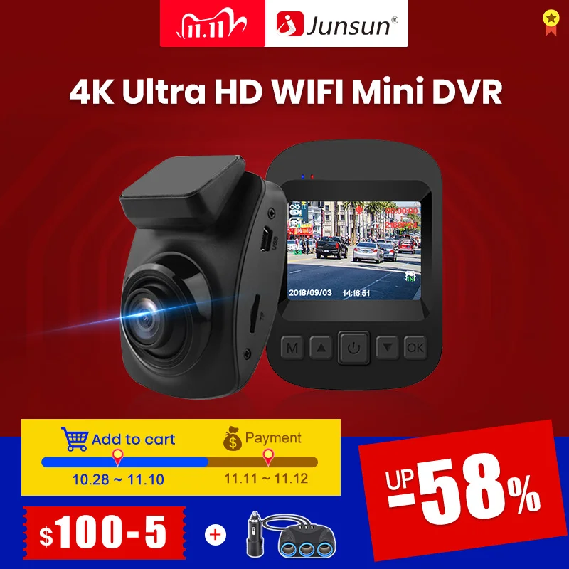 (11.11 Промокод: ALISKIDKA) Junsun S66 WiFi Автомобильный видеорегистратор 4K 2160P Ultra HD Dashcam