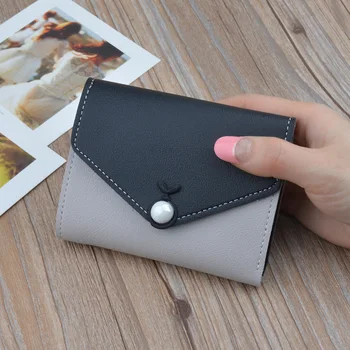 

Wallet Women's Short Three Fold Flip Women's Contrast Color Cute Pearl xiao qian jia New Style Soft Wallet