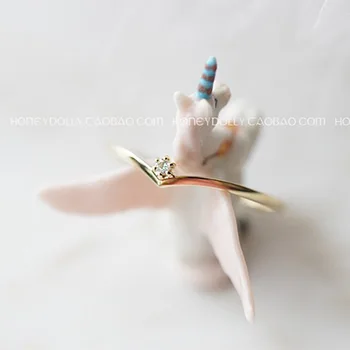 

S925 Sterling Silver 14K Gold Ring Female Little One Single Zircon V-shaped Delicate Simple Fashion Lady's Zircon Ring