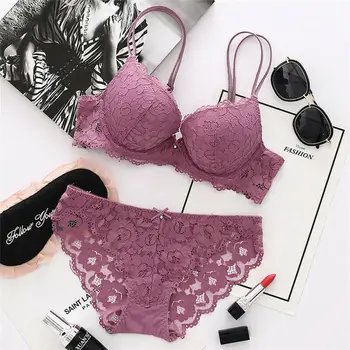 

Sexy Women Lace Floral Bralette Push Up Bra G-string Set Lingerie Sleepwear Gift Ladies Bra & Brief Sets Hollow out Bras set