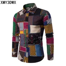 Весенняя Мужская рубашка с цветочным принтом, рубашки с длинным рукавом, Мужская одежда, рубашки с цветочным принтом, Винтажные льняные повседневные мужские рубашки