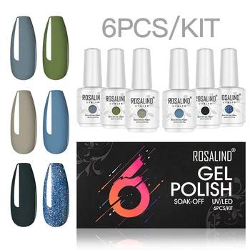 

ROSALIND 6PCS/Set 15ML Glitter Neon Gel Nail Polish Set All For Manicure Women Varnishes Soak Off UV Lamp Nail Kit Top Base