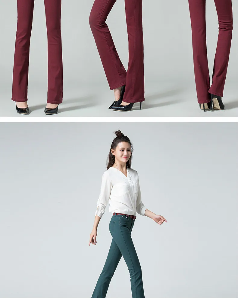 Лидер продаж Для женщин Демисезонный Slim Fit Высокая Талия расклешенные джинсы стрейч обтягивающие джинсы брюки клеш джинсовые брюки 8 цветов