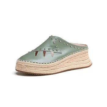 

Genuine leather wedges heels platform shoes woman slippers spring summer shoes woman Mules Slipper ladies casual Shoes woman