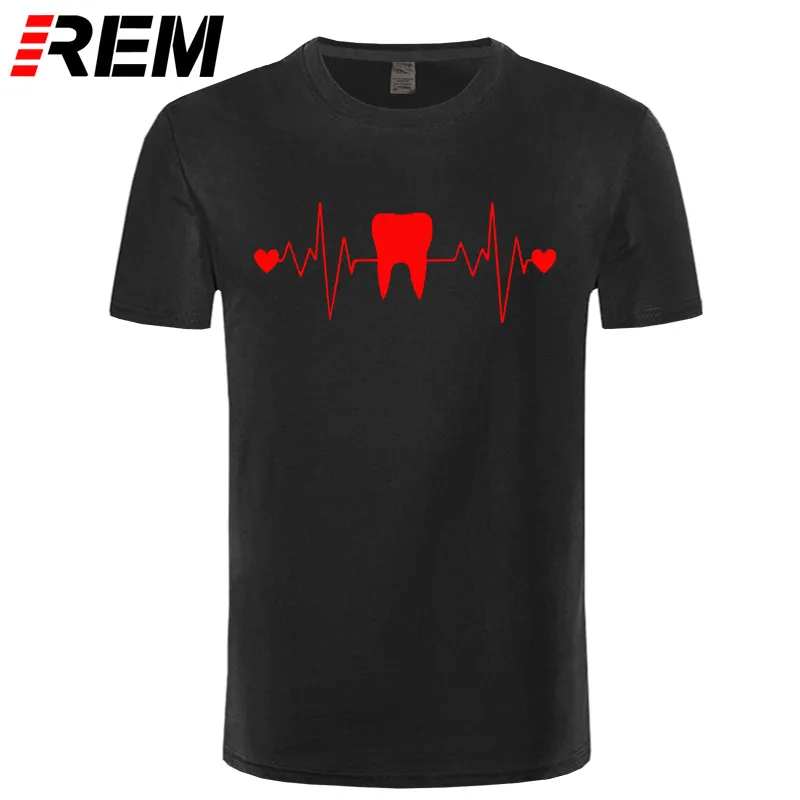 black red Забавные зубные зубы стоматолога сердцебиение Футболка Мужская хлопковая футболка с коротким рукавом хип-хоп футболки Топы Harajuku уличная одежда для фитнеса - Цвет: black red