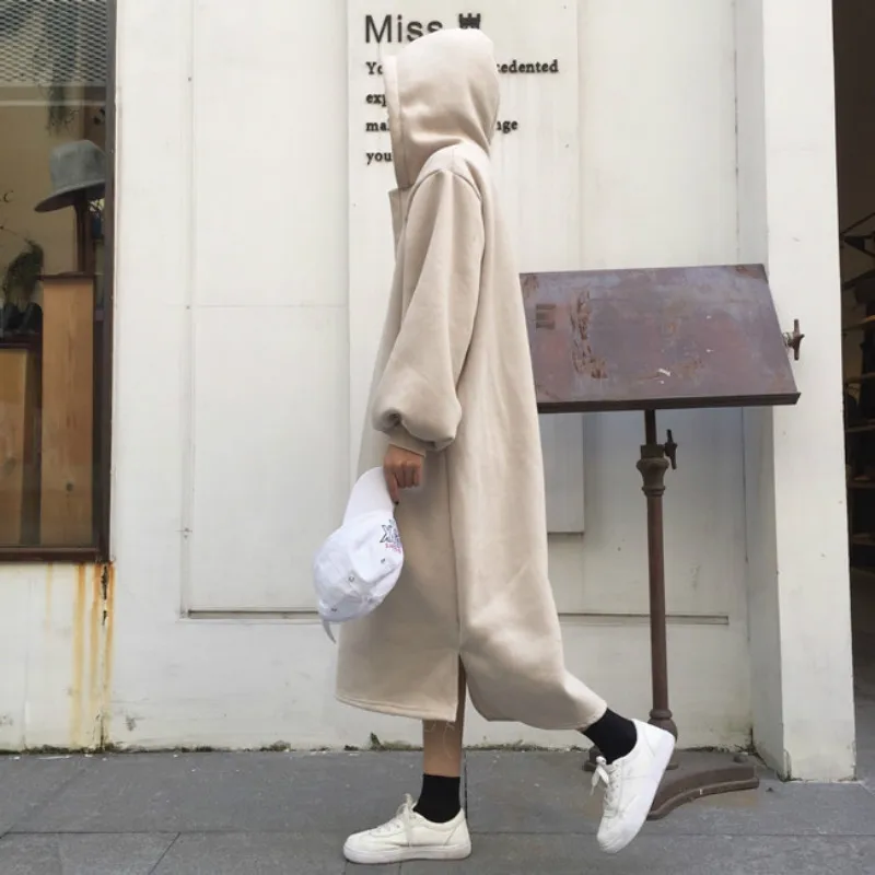  SVOKOR Warm Leisure Sweatshirt Long Section Hoodies Autumn Winter Plus Velvet Thickening Women's Ja