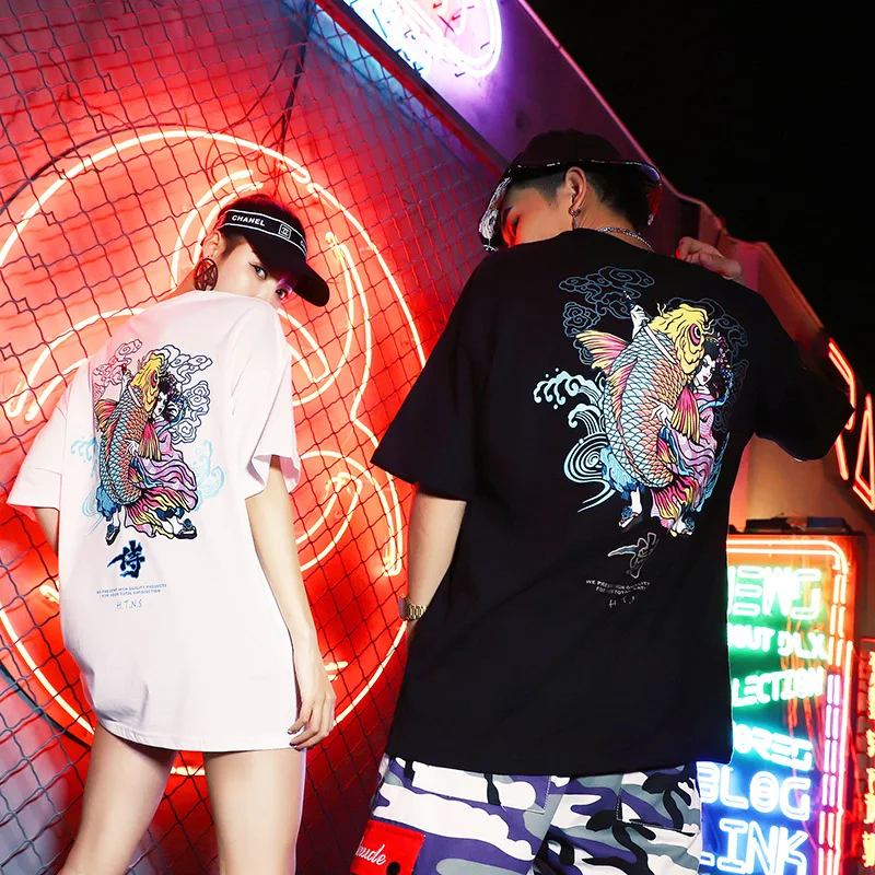 Lovers'Dresses Lovers' Short-sleeved Chinese Wind Printed T-shirts Loose Half-sleeved Blouses for Men and Women
