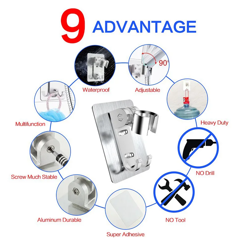 Adhesive Hook bathroom hardware set bathroom hardware accessories ZhangJi No drill Traceless Adjustable Self-adhesive Shower Bracket Rustproof Aluminum Bathroom Accessory