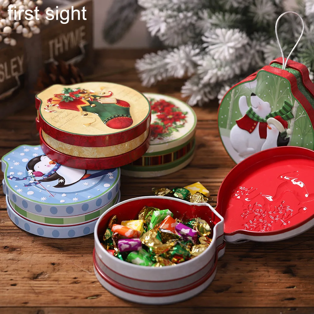 

Christmas coin storage jar small iron box earrings child storage Christmas tree Santa snowman ornament candy box gift