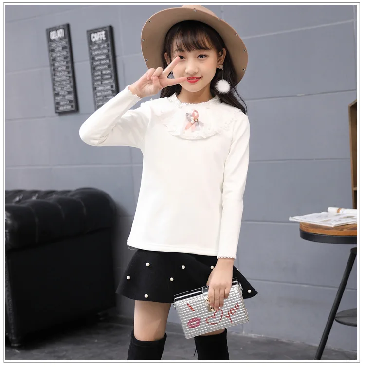 Blouse Shirt Girls White Hollow Lace Sleeve Shirts Kids Clothes Girls 8 To 12 Cotton Long Sleeve Spring blouses for school