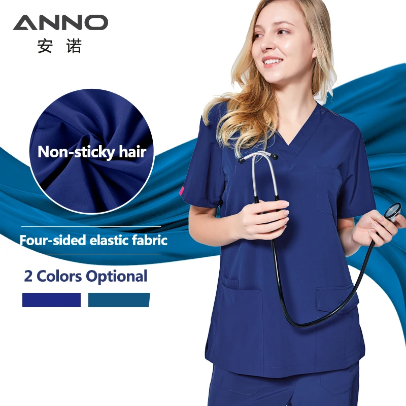 ANNO Elastic Scrubs Set Nursing Spandex 
