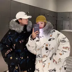 Winter padded jacket for men and women couples ins padded jacket trend student thickening padded jacket mid-length jacket