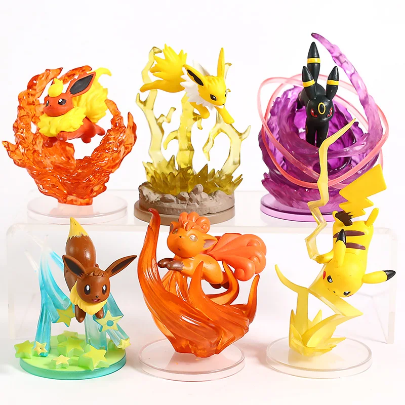 6 шт./компл. аниме Eevee Swift Vulpix Fire Spin Jolteon разрядка Umbreon Темный Пульс Flareon вспышка Blitz фигурки кукол игрушка
