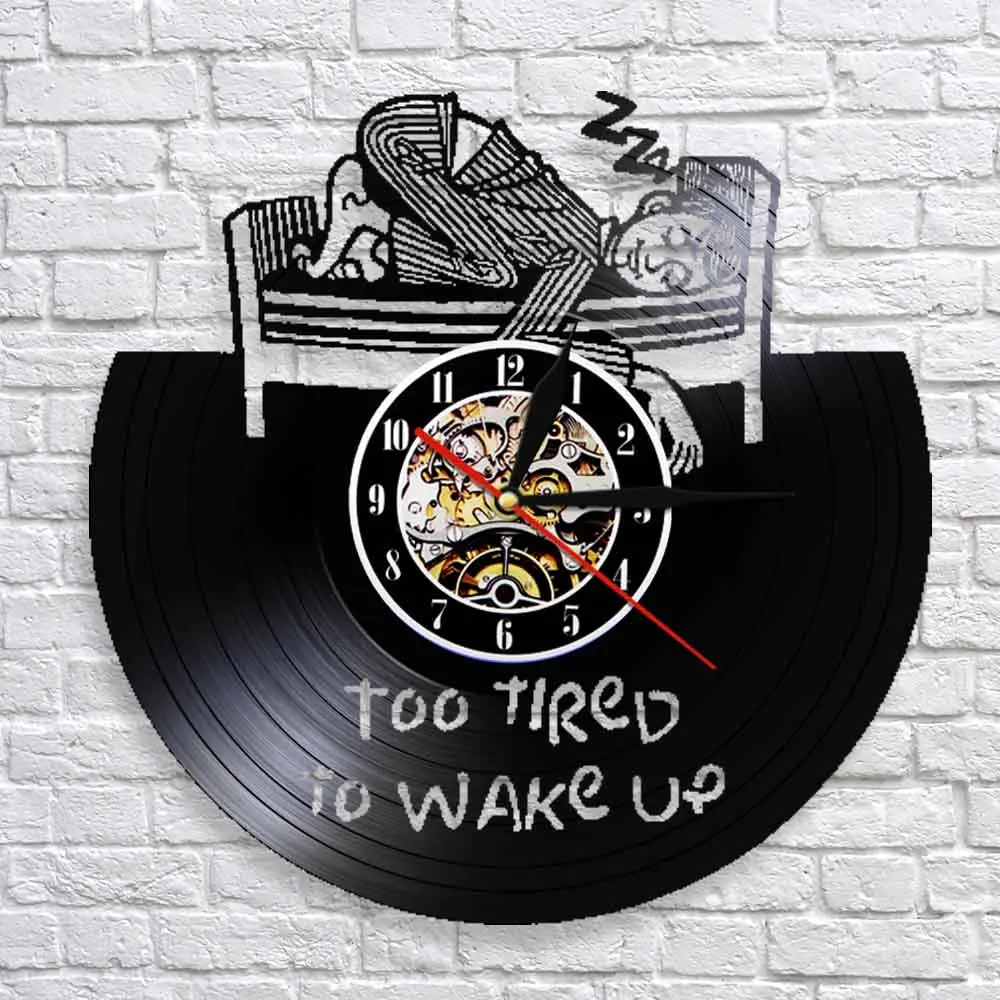 Too Tired To Wake Up Motivational Quote Wall Clock Wake Up Vinyl Record Wall Clock Tireness Expression Personalised Clock Decor