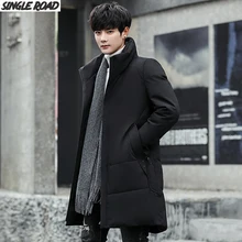 SingleRoad пуховик мужской зимний длинный Новая модная куртка на утином пуху Мужская ветровка от снега с капюшоном теплая верхняя одежда для мужчин