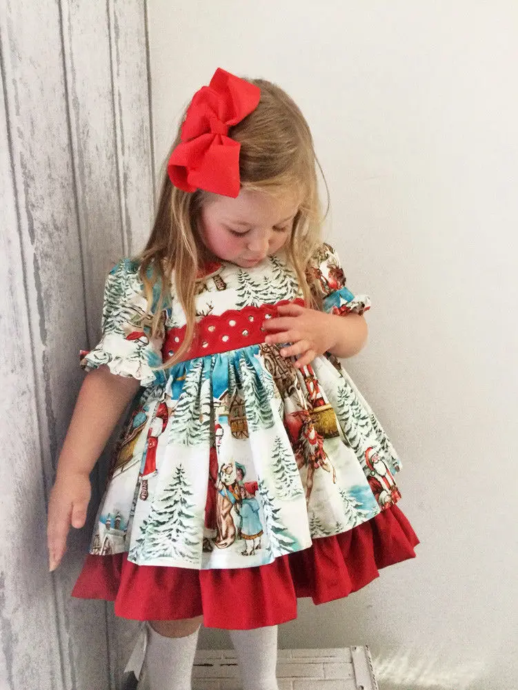 

Pudcoco 2-6T Adorable Christmas Toddler Kid Baby Girl Xmas Festival Flare Sleeve Bow Party Santa Swing Dress