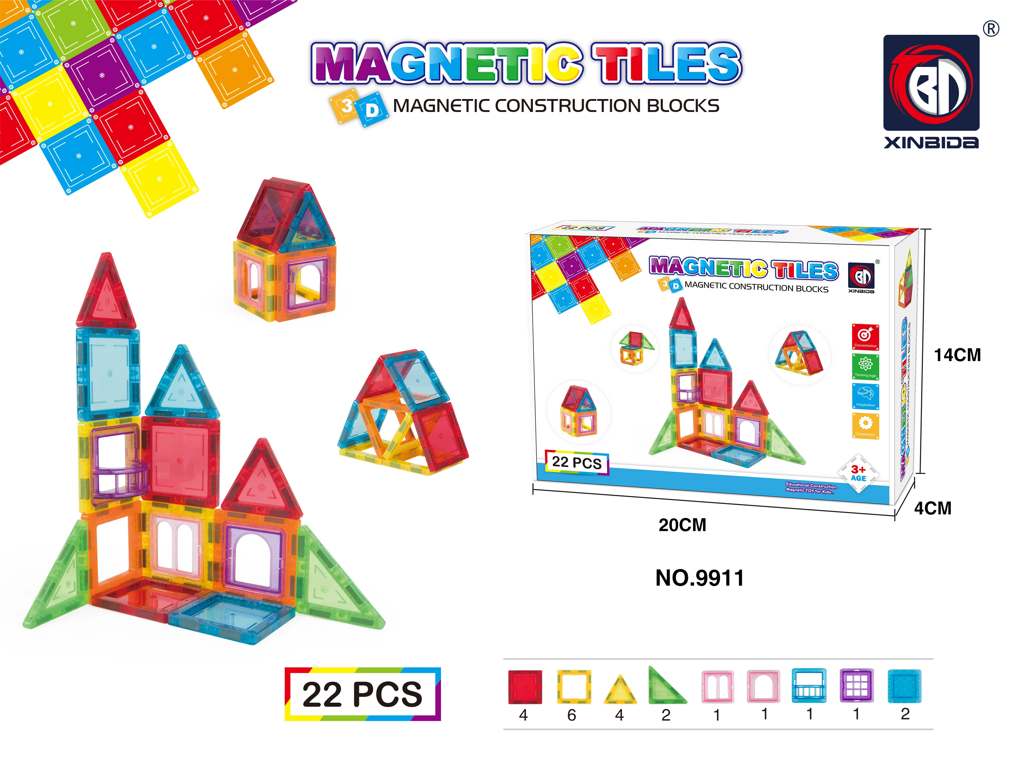 

No.9911 New hot sales 22pcs magentic tiles magentic construction blocks tiles toys