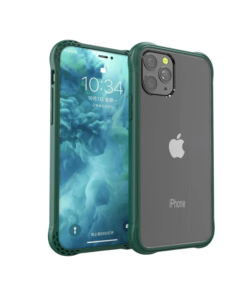 iPhone11 серии tpu+ pc два в одном четыре угла анти-капля, Прозрачный Простой Чехол для мобильного телефона - Цвет: green