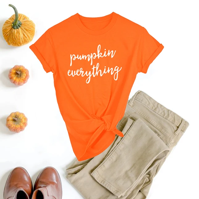 

Pumpkin Everything Letter Print T-Shirt Orange Pumpkin Spice Fall T Shirt Women Funny Cool Tumblr Tees Graphic Tops Outfits