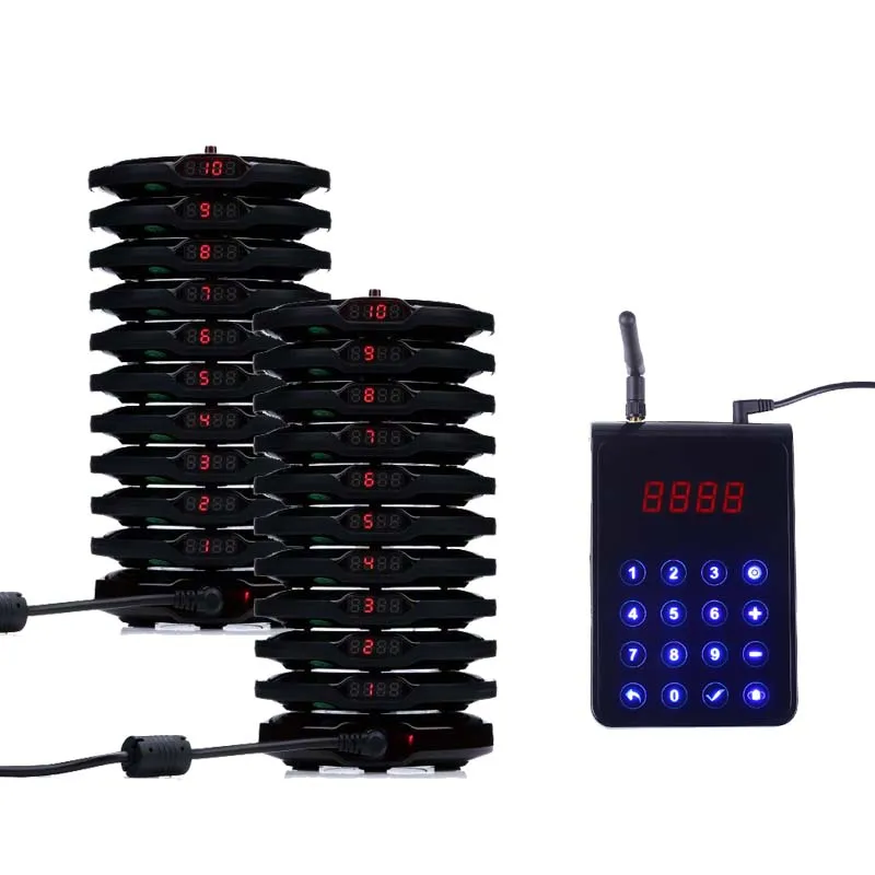 20pcs black rubber Система вызова номера беспроводной пейджер ресторан система подкачки для кафе магазин стол зуммер большой диапазон гость пейджеры - Цвет: 20pcs black rubber