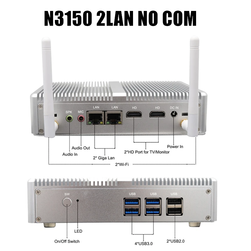 Процессор Eglobal Fanless мини ПК с ЦП 3160 J1900 Quad Core Windows 7 10 Linux Dual Nics Pfsense Router брандмауэр