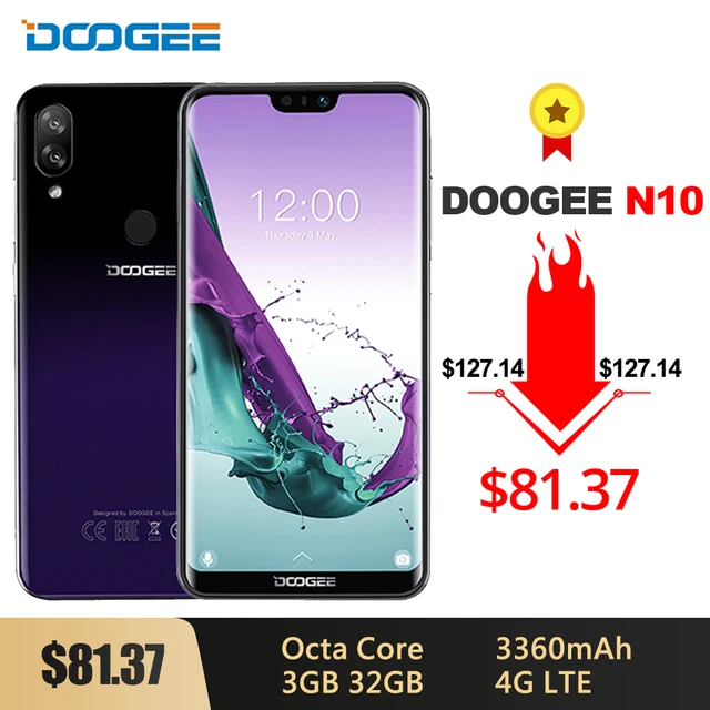 $US $83.91  DOOGEE N10 Mobile Phone 19:9 Display 16MP Front Camera Octa-Core Dual SIM 3GB 32GB 5.84'' FHD+ 3360