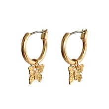 Модные украшения милые колечки для пирсинга Серьги золотистого цвета серьги с подвесками в форме бабочек лучший подарок для женщин девушек