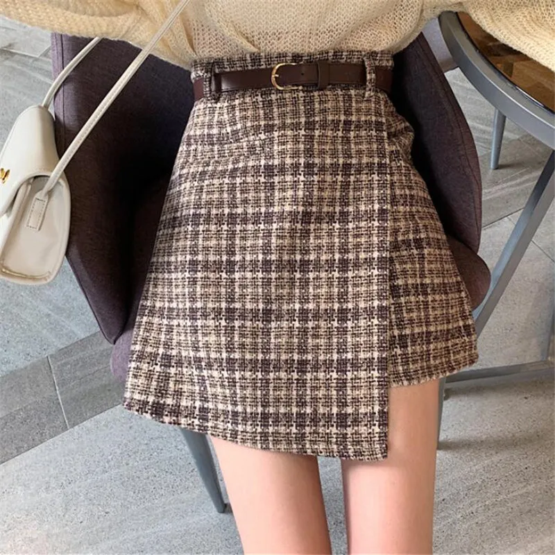 Elegant Mini Skirts Womens 2020 Spring Autumn Irregular Short Skirts winter Women High Waist Woolen Belt Stitching Skirts Elegant Mini Skirts Womens 2020 Spring Autumn Irregular Short Skirts winter Women High Waist Woolen Belt Stitching Skirts