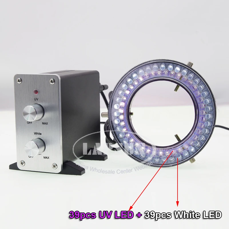 5W 39pcs UV 365nm LEDs + 39pcs White 6500K LED Microscope Compact Twin ...