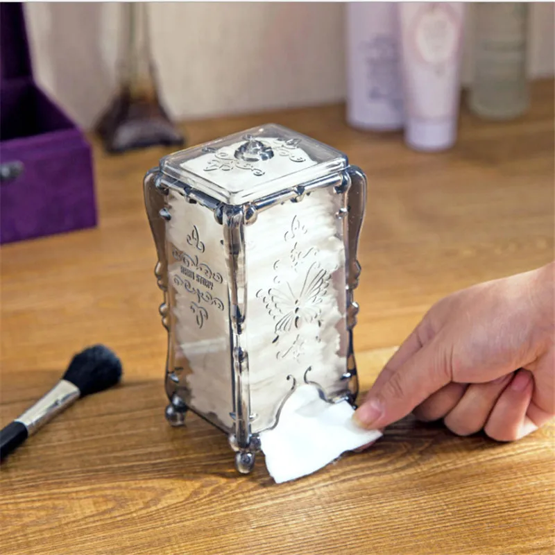  Cotton Puff Plastic Storage Box Transparent Box Butterfly Rose Cosmetic Storage Organizing Box