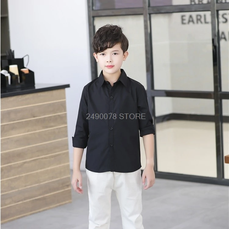 Boys White Shirts for Kids Clothes Solid Cotton Formal Shirt for boys Teenagers School Performance Uniform 4-16 Years Old kids shirts