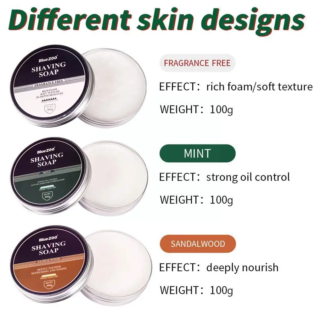 100g Men's Shaving Cream Mint Sandalwood Care Foam Safe Non-irritating Soap Cleaning Shaving Soap W1z4