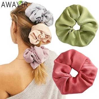 

AWAYTR Satin Silk Solid Color Hair Scrunchie Elastic Hair Bands Rope Ties Women Girls Headwear Ponytail Holder Hair Accessories