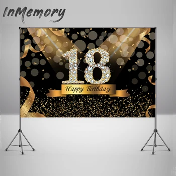 

Happy18 Birthday Backdrop Banner Black and Gold Sign for Party Decorations Large Birthday Party Decorations Photo Background