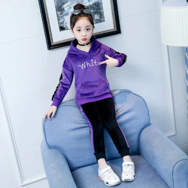 Spring Velvet Girl Children's Clothing Set Fashion Tracksuit For Girls Boys Sports Suit Clothes Sets Girl 6 8 10 12 14 Years 4