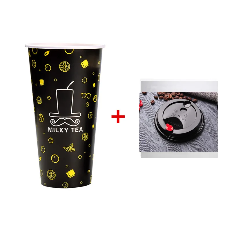 cup and lid 50 шт., высокое качество, уплотненные, одноразовые, для молока чайная чашка 12 oz/16 унций творческий день рождения пользу напиток бумажная чашка для шоколада с крышками - Цвет: cup and lid