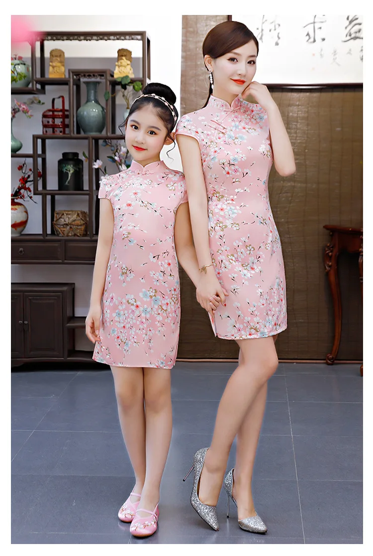 Cheongsam для девочек; летнее платье для родителей в китайском стиле; детская одежда; платье «Мама и я»; свадебное платье для мамы и дочки